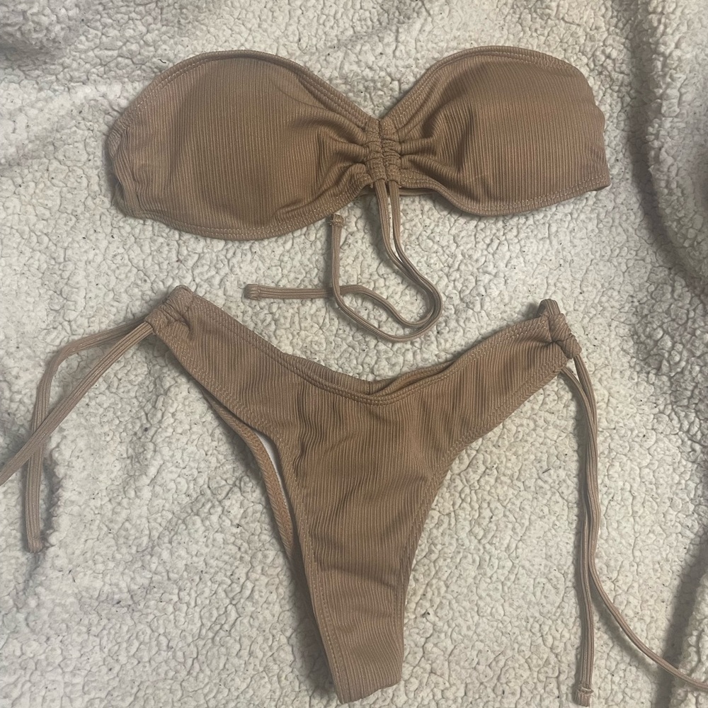 Brown Strapless Bikini Set